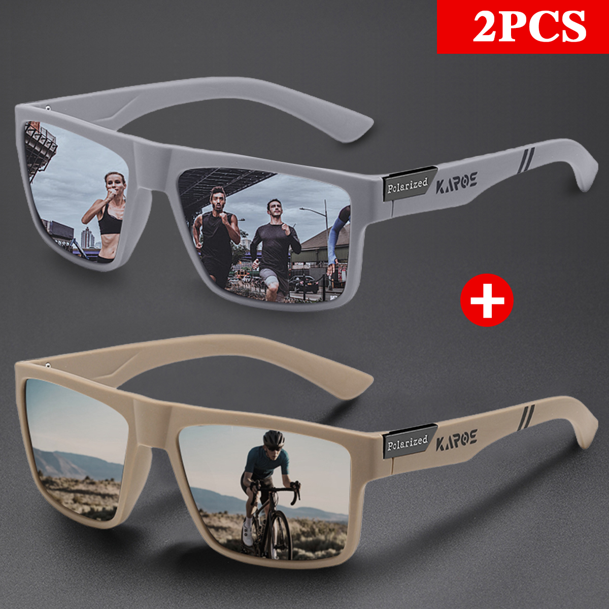 Fishing Sunglasses Polarized - KAROS 2PCS Retro Square Polarized Sports