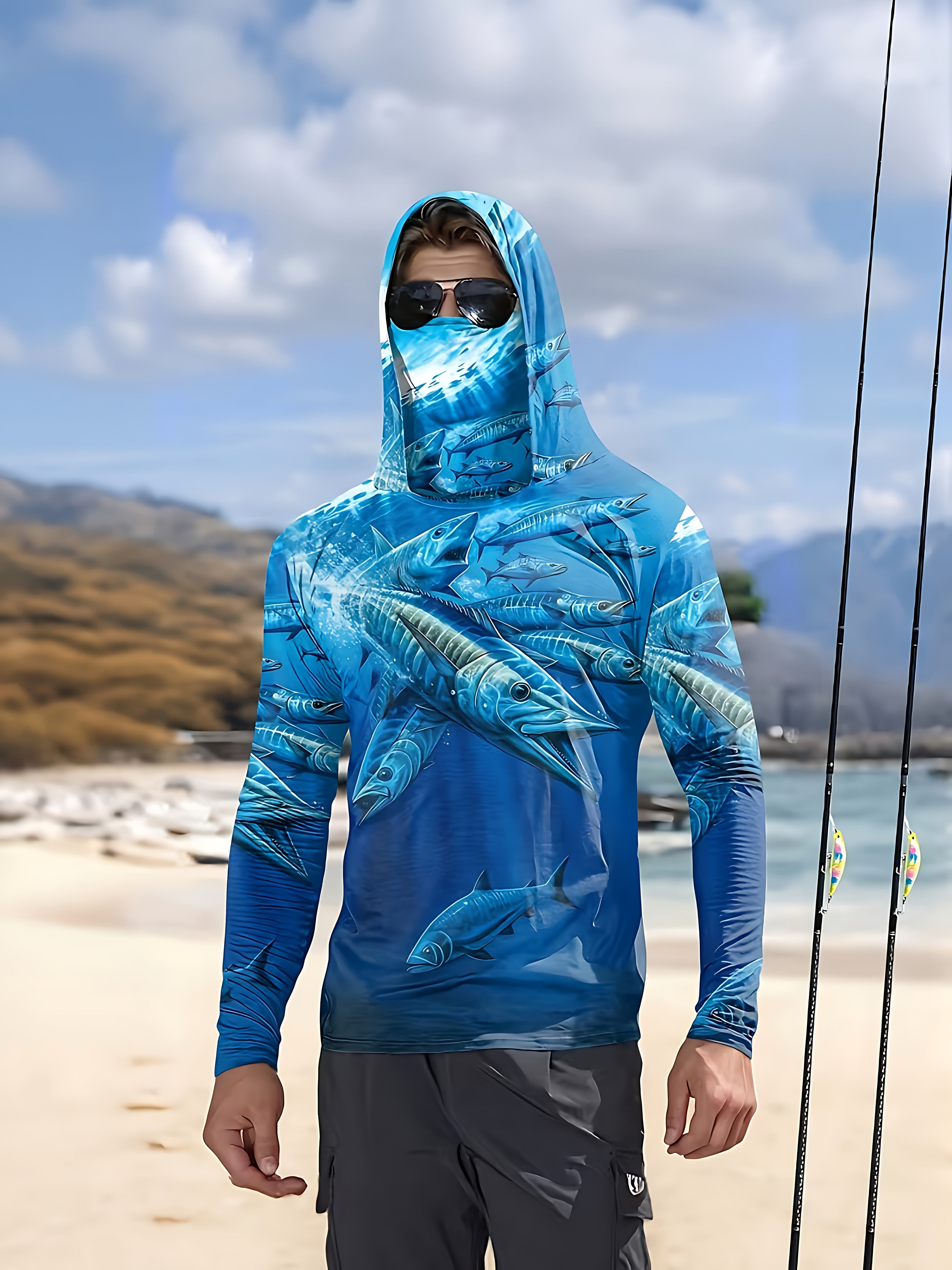 Fishing Shirt Hooded Men Fishi - مراجعة Fishing Mask Sun Protection وسعره