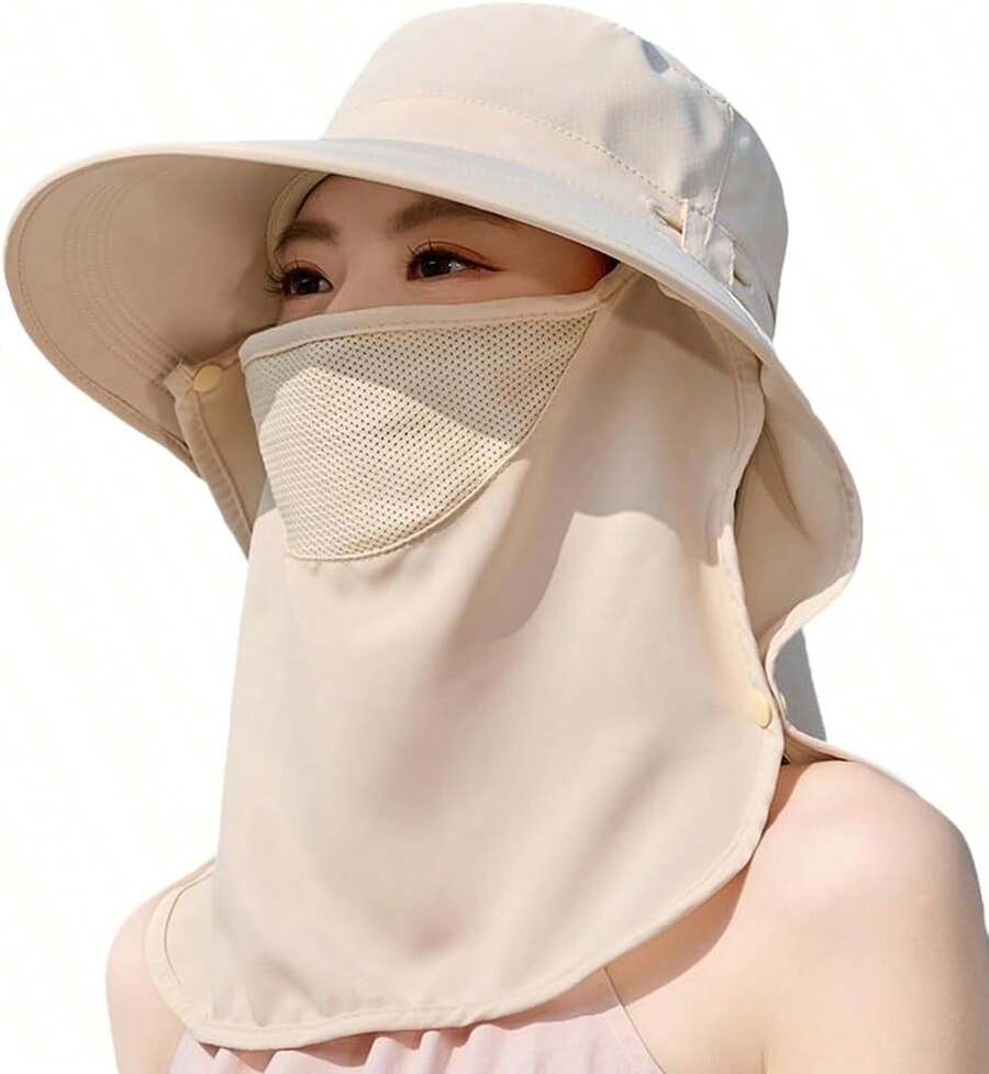 Women Wide Brim Sun Hat With F - مراجعة Fishing Mask Sun Protection وسعره