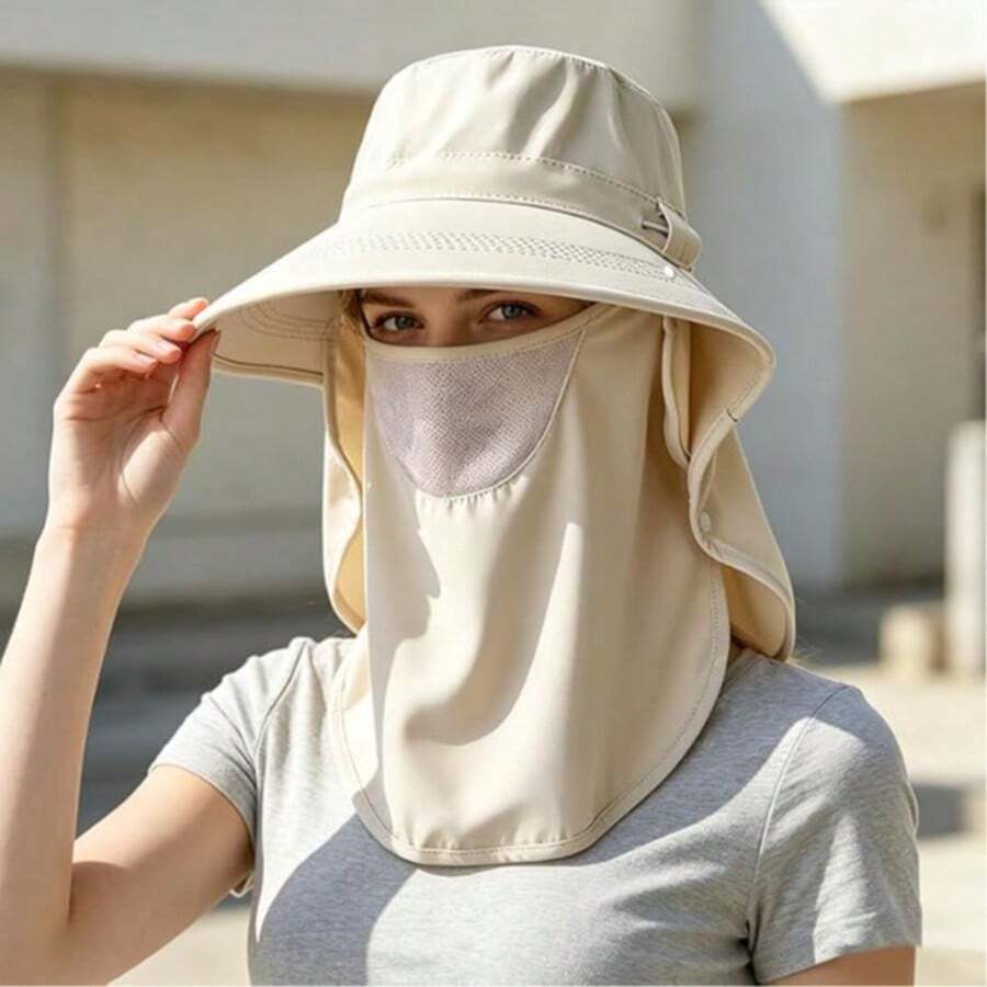 Women Wide Brim Sun Hat With F - مراجعة Fishing Mask Sun Protection وسعره