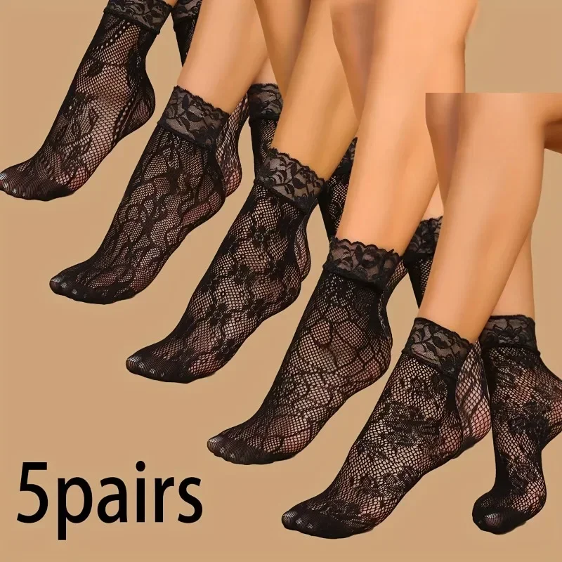 5 Pairs Floral Lace Socks Thin - مراجعة Fishing Socks وسعره
