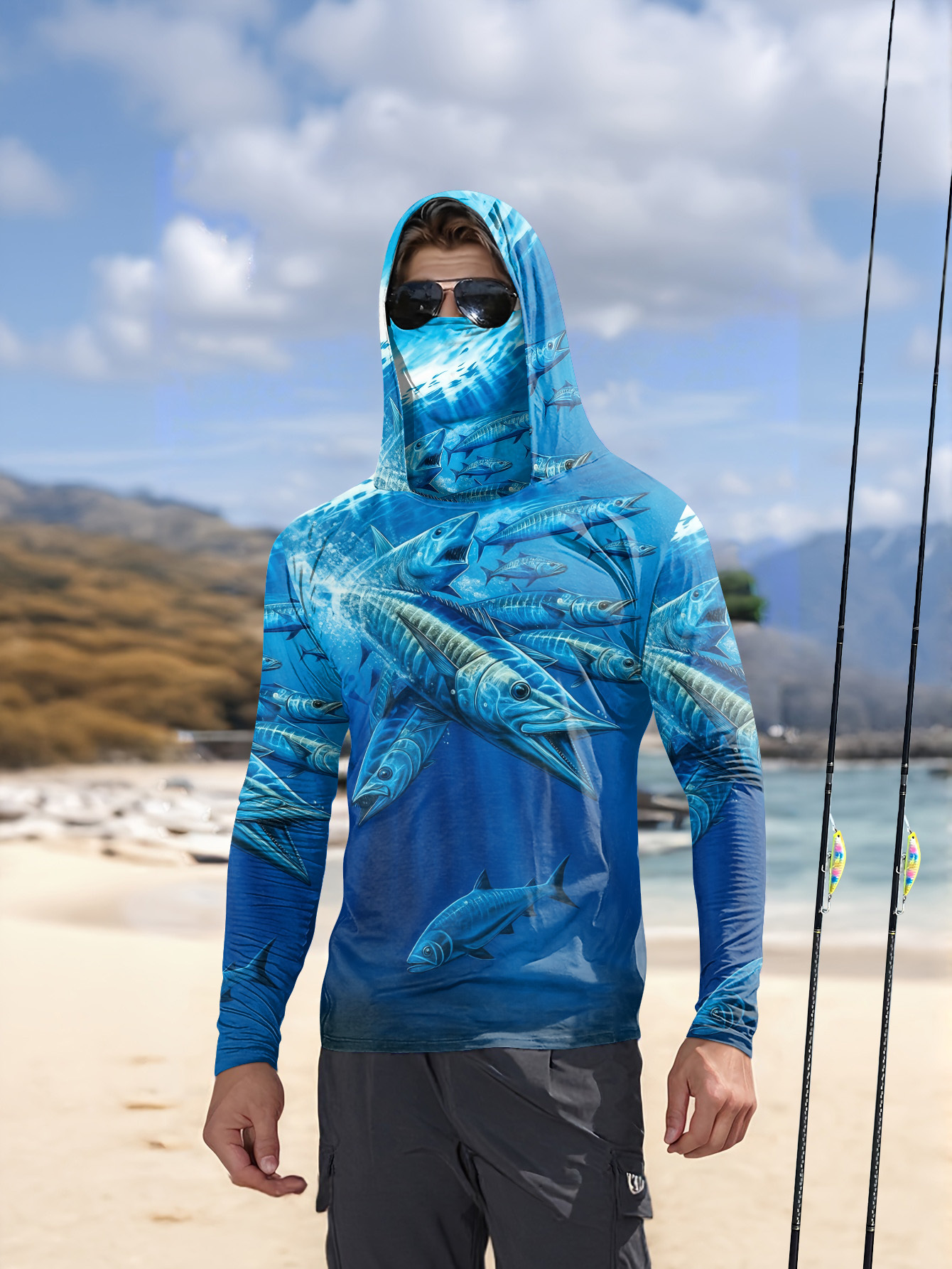 Men Hood Fishing Shirt long sl - مراجعة Fishing Hoodie وسعره